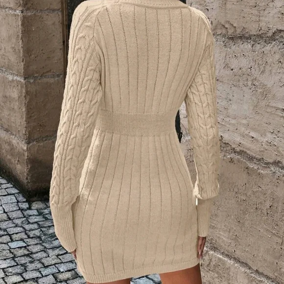 Elegant Cable Knit Sweater Dress - Picture 2 of 6